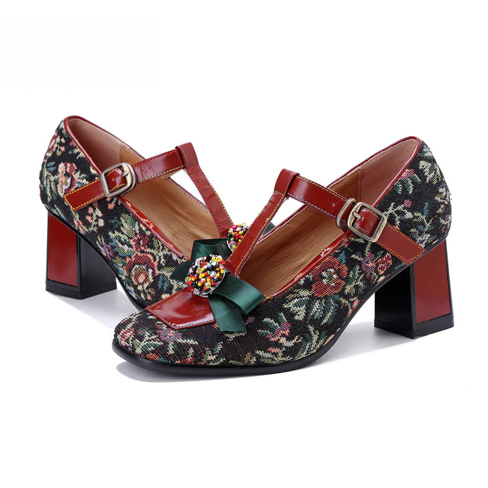 Socofy Vicconfy Vintage Mary Jane three-dimensional bow high heels Shoes