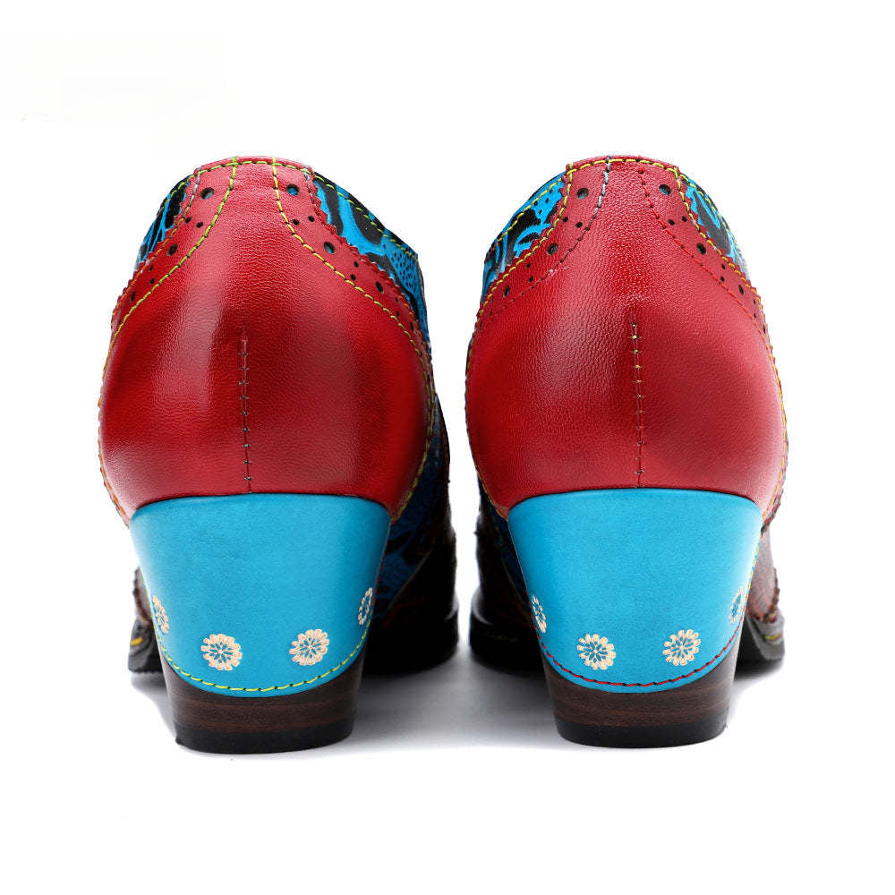 Socofy retro printing patchwork ethnic style women's high heels