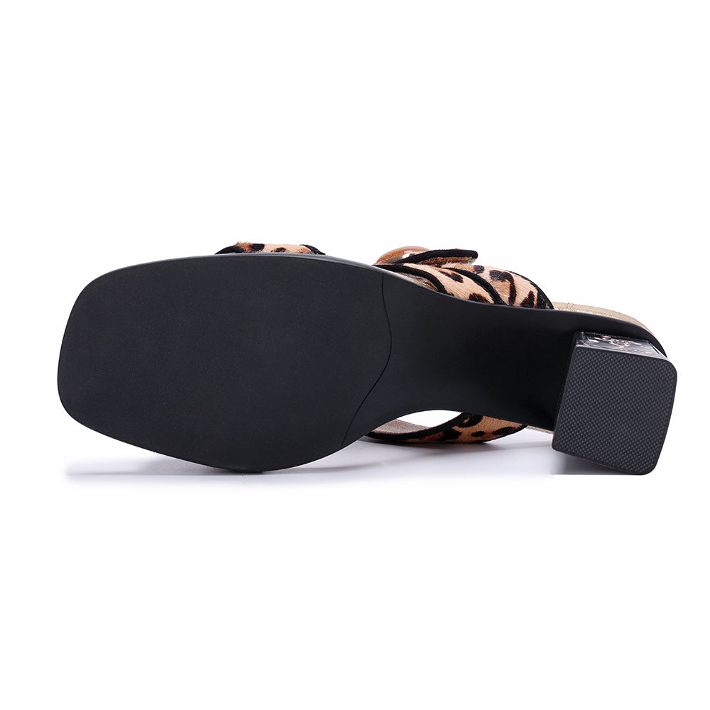 Socofy Vicconfy Leopard Print High Heeled Sandals Slippers