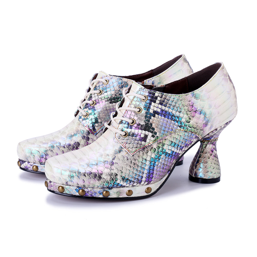 Socofy Vicconfy Genuine leather snakeskin ethnic style high heels