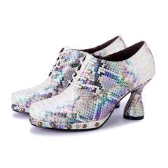 Socofy Vicconfy Genuine leather snakeskin ethnic style high heels