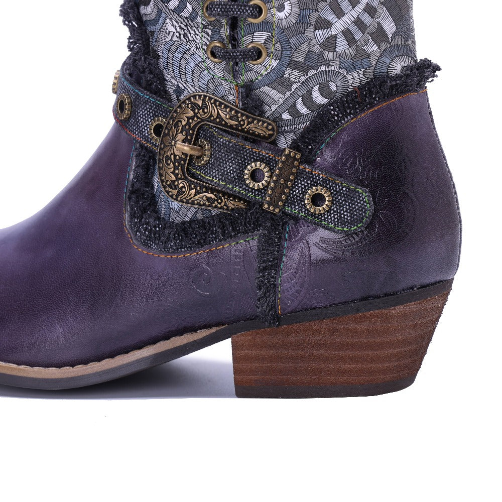 Socofy Handmade Leather Side Zipper Short Boots