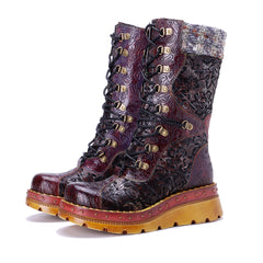 Socofy Winter Vintage Cutout Pattern Boots