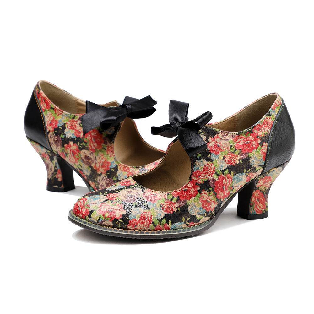 Socofy Rose Elegance Vintage Bow Heels