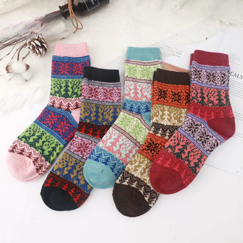 Socofy Vintage Thickened Warm Ethnic Wool Socks