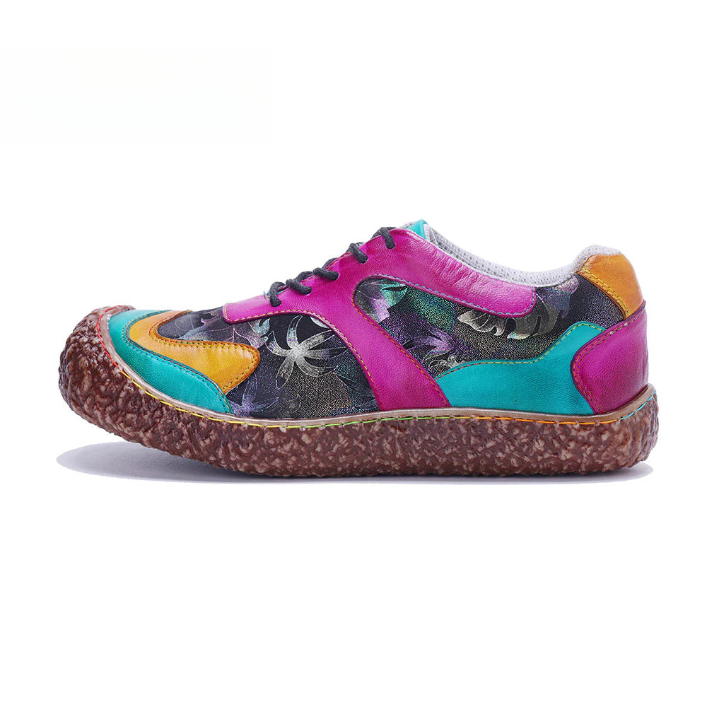 Socofy Vicconfy Genuine Leather Retro Lace Up Comfortable Casual Women's Shoes