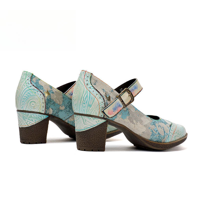 Socofy Vicconfy Retro genuine Leather Women's Mary Jane Heel