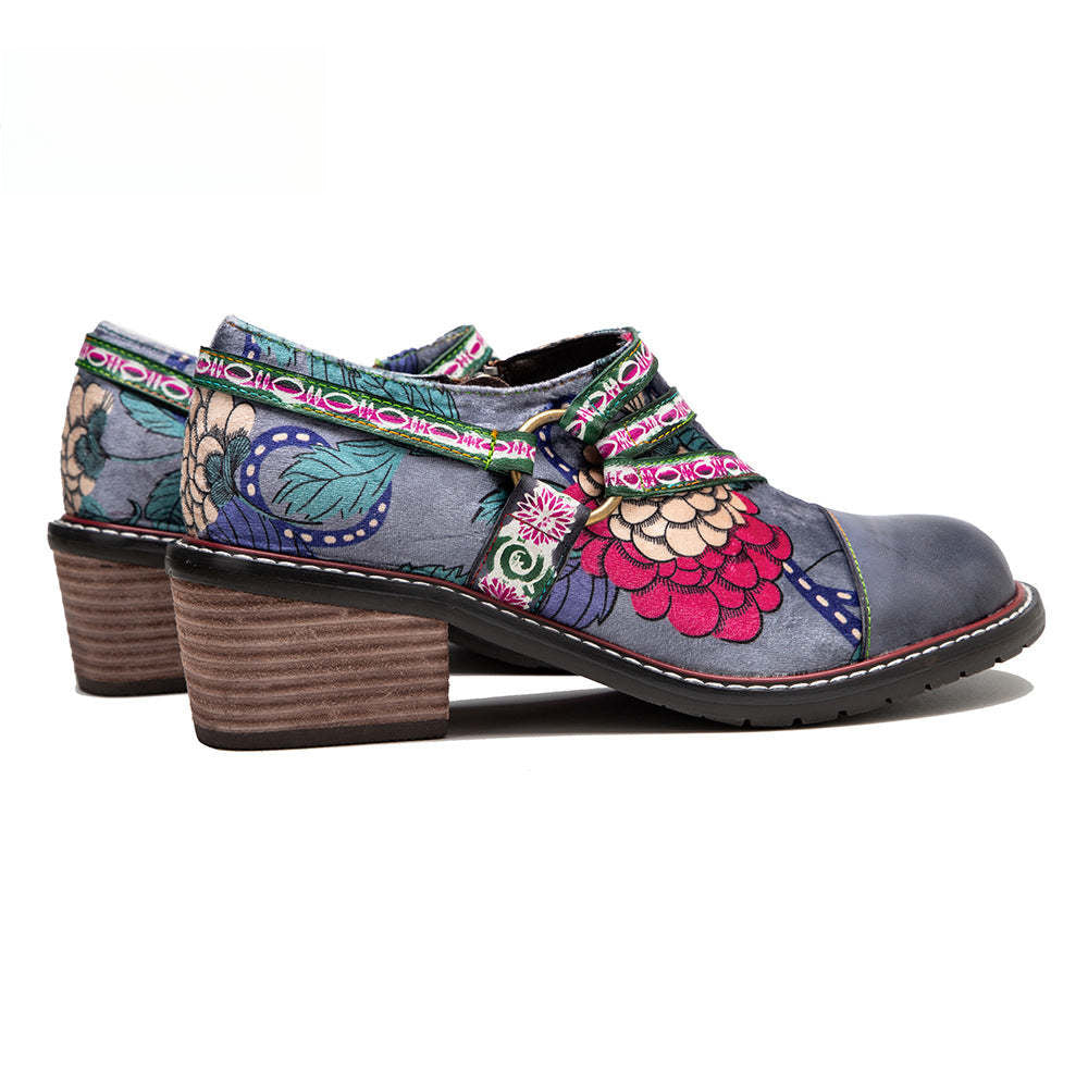 Socofy Leather Patchwork Vintage Graffiti Oxfords Brogues