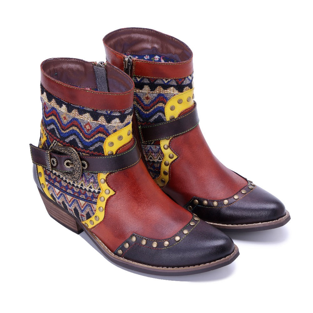 Socofy Handmade Leather Side Zip Boots
