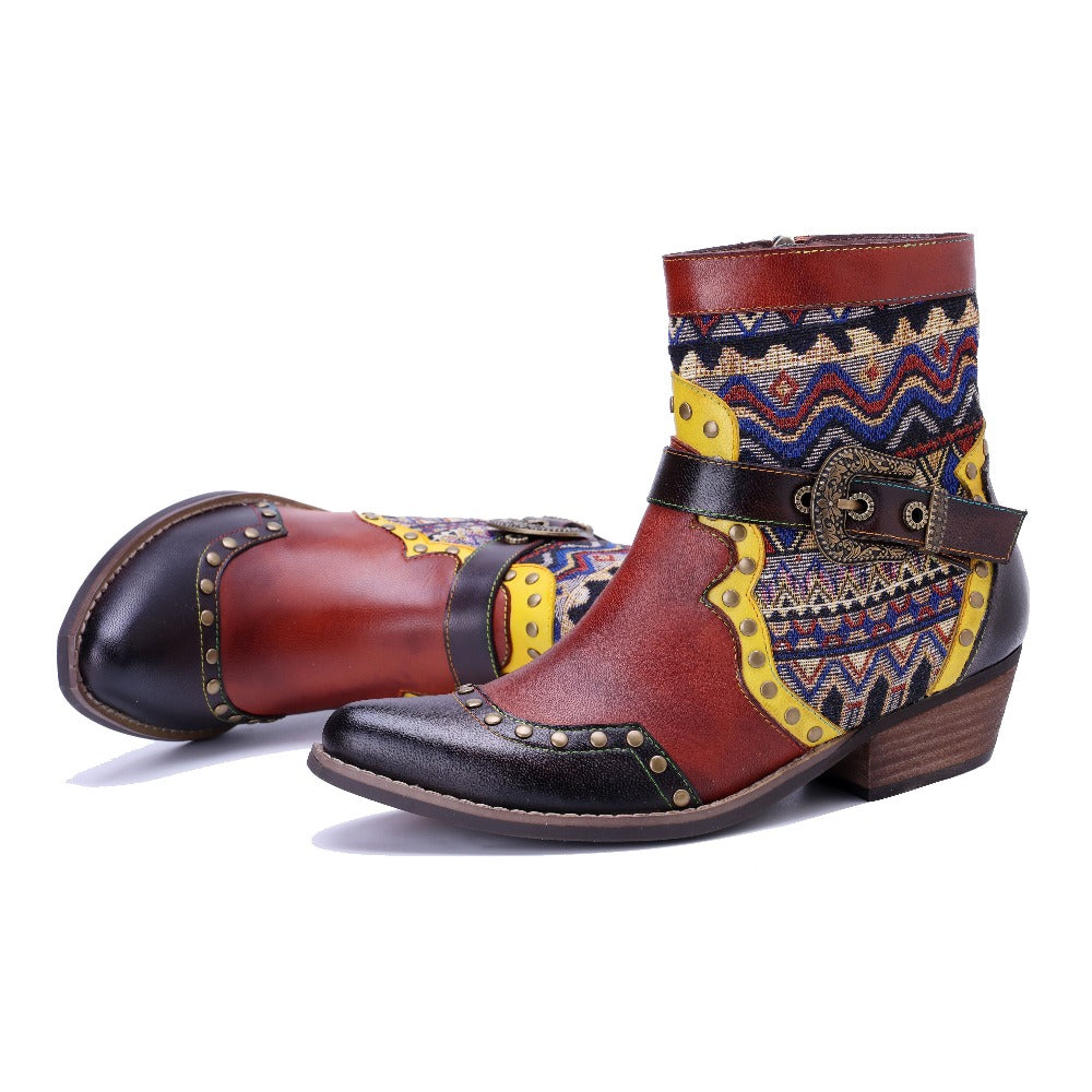 Socofy Handmade Leather Side Zip Boots