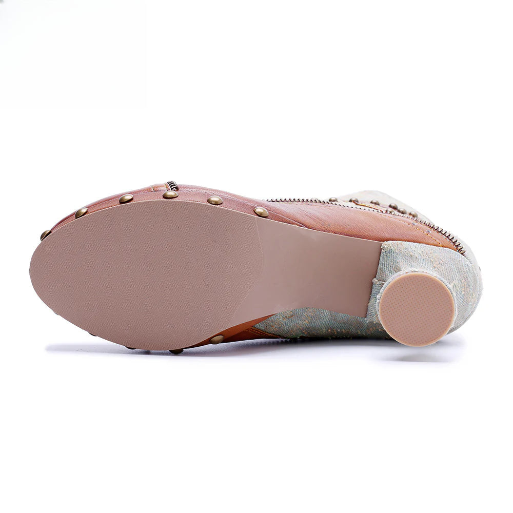 Socofy Vicconfy Retro Handmade Pachwork Fashionable Ankle Boots