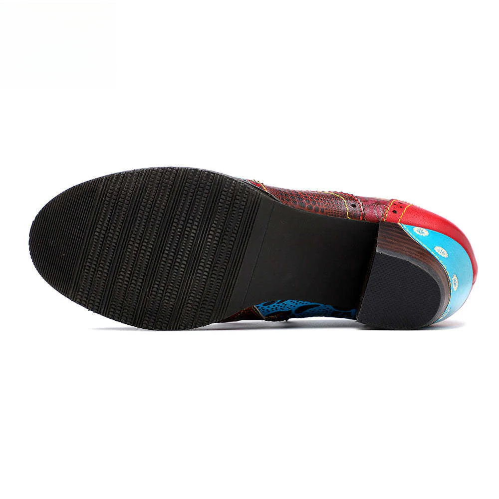 Socofy retro printing patchwork ethnic style women's high heels