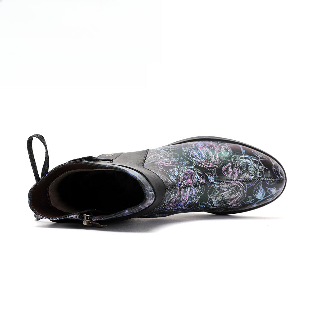 Socofy Vicconfy Retro Leather Blossom Casual Comfort Ankle Boots