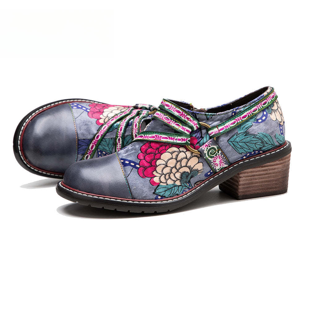 Socofy Leather Patchwork Vintage Graffiti Oxfords Brogues
