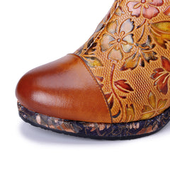 Socofy Winter Vintage Print Heeled Boots
