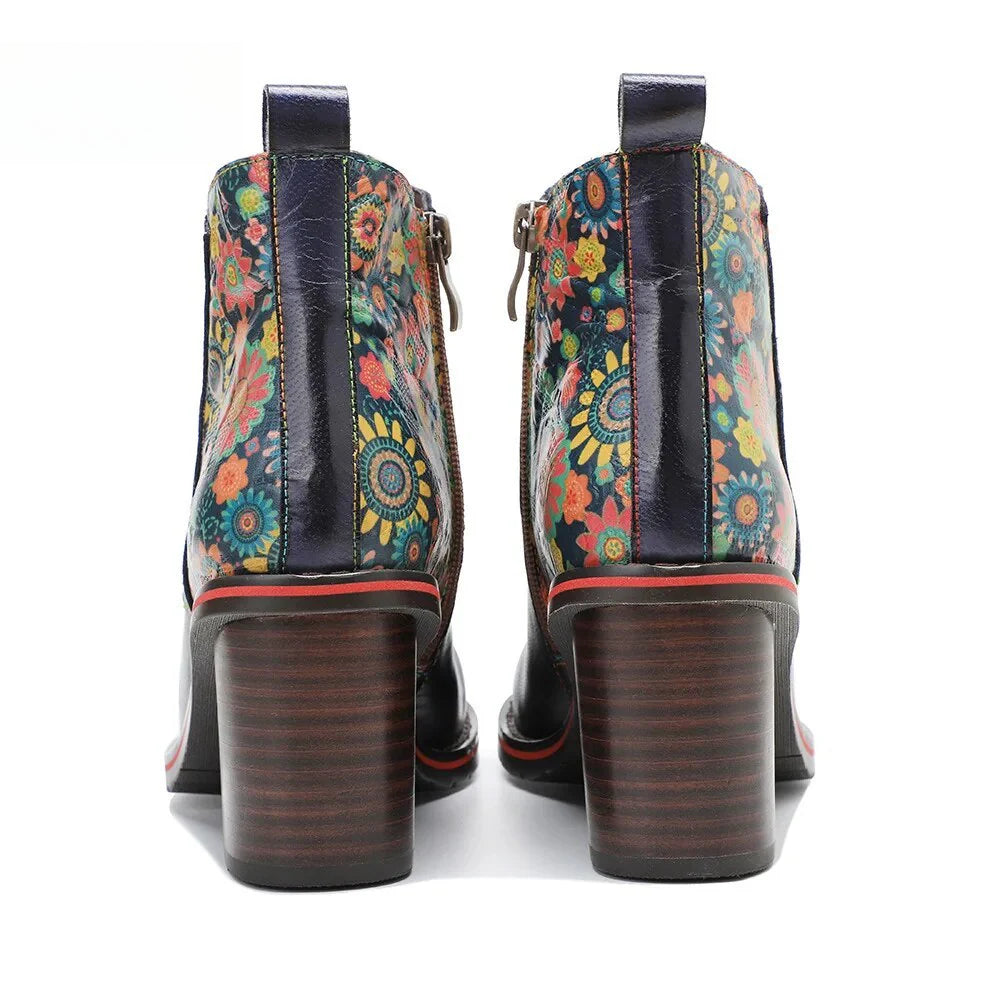 SOCOFY Genuine Leather Winter New Round Toe Patchwork Handmade Ankle Boots