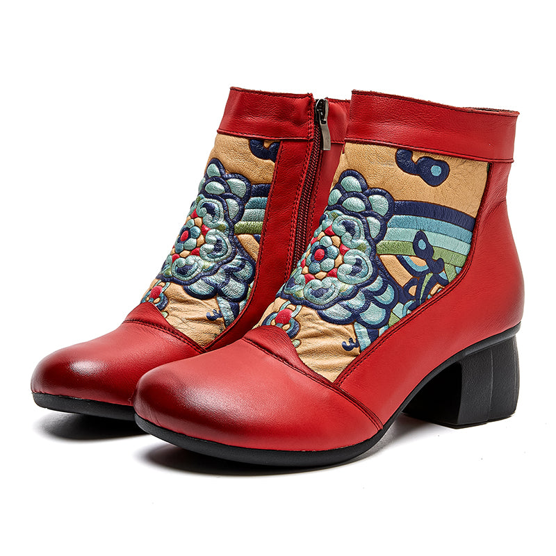 Socofy Retro Cowhide Leather Side Zipper Boots