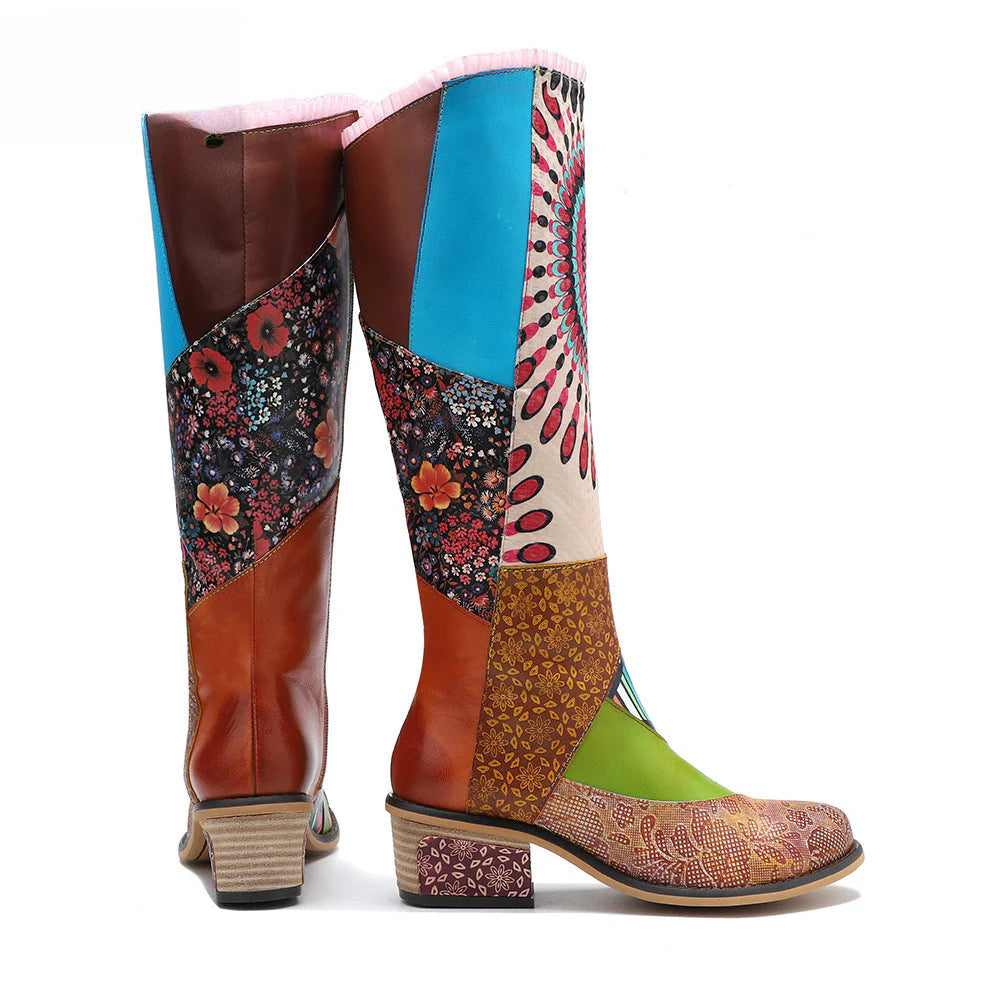 Socofy Genuine Leather Casual Vintage Boots Warm Knee Long Boots