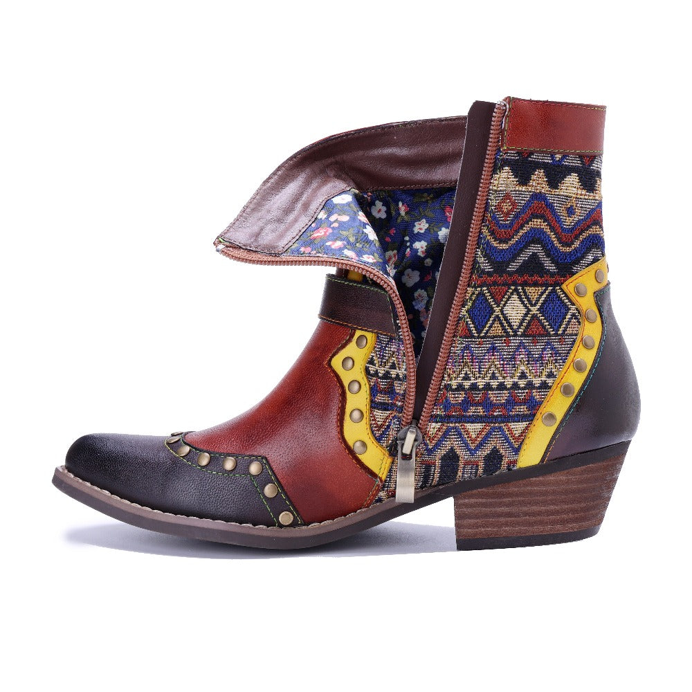 Socofy Handmade Leather Side Zip Boots