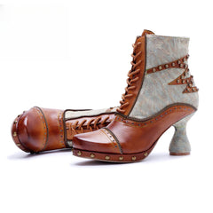 Socofy Vicconfy Retro Handmade Pachwork Fashionable Ankle Boots