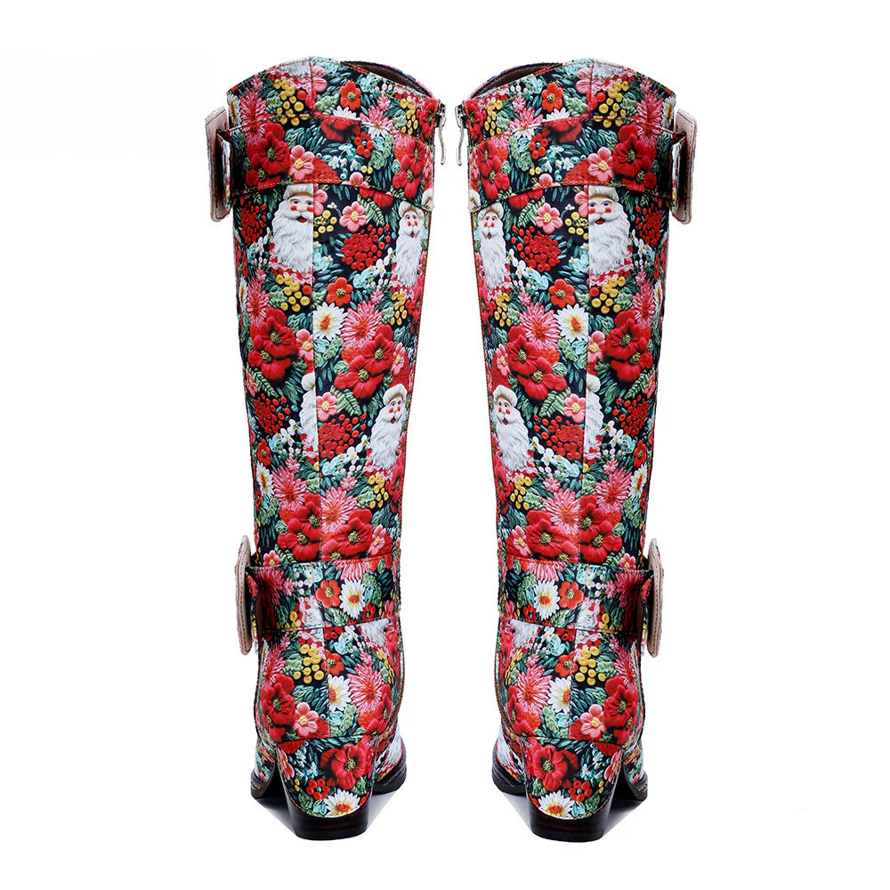 Chrismas Exclusive｜Socofy Vicconfy Vintage Print Casual Chunky Heel Comfort High Boots