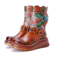 Socofy Winter Vintage Ethnic Floral Boots
