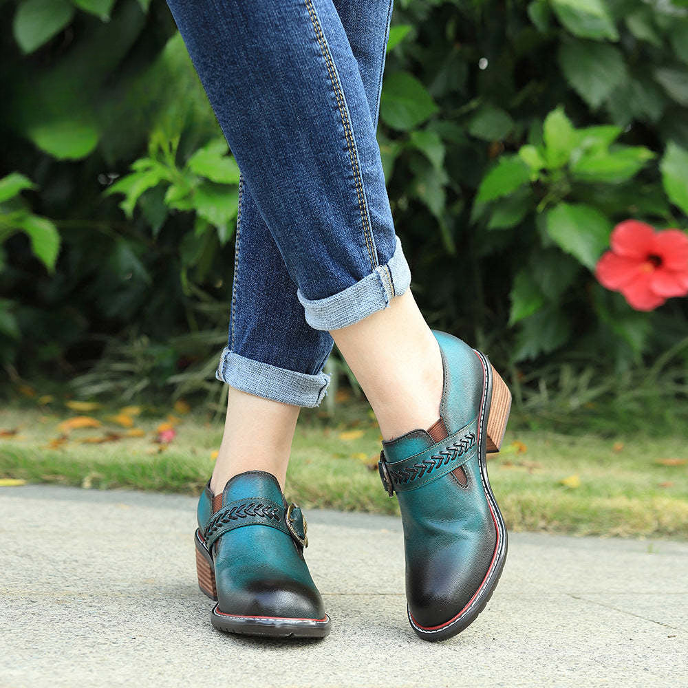 Socofy Genuine Leather Handmade Lace-Up hand-rubbed color Loafers