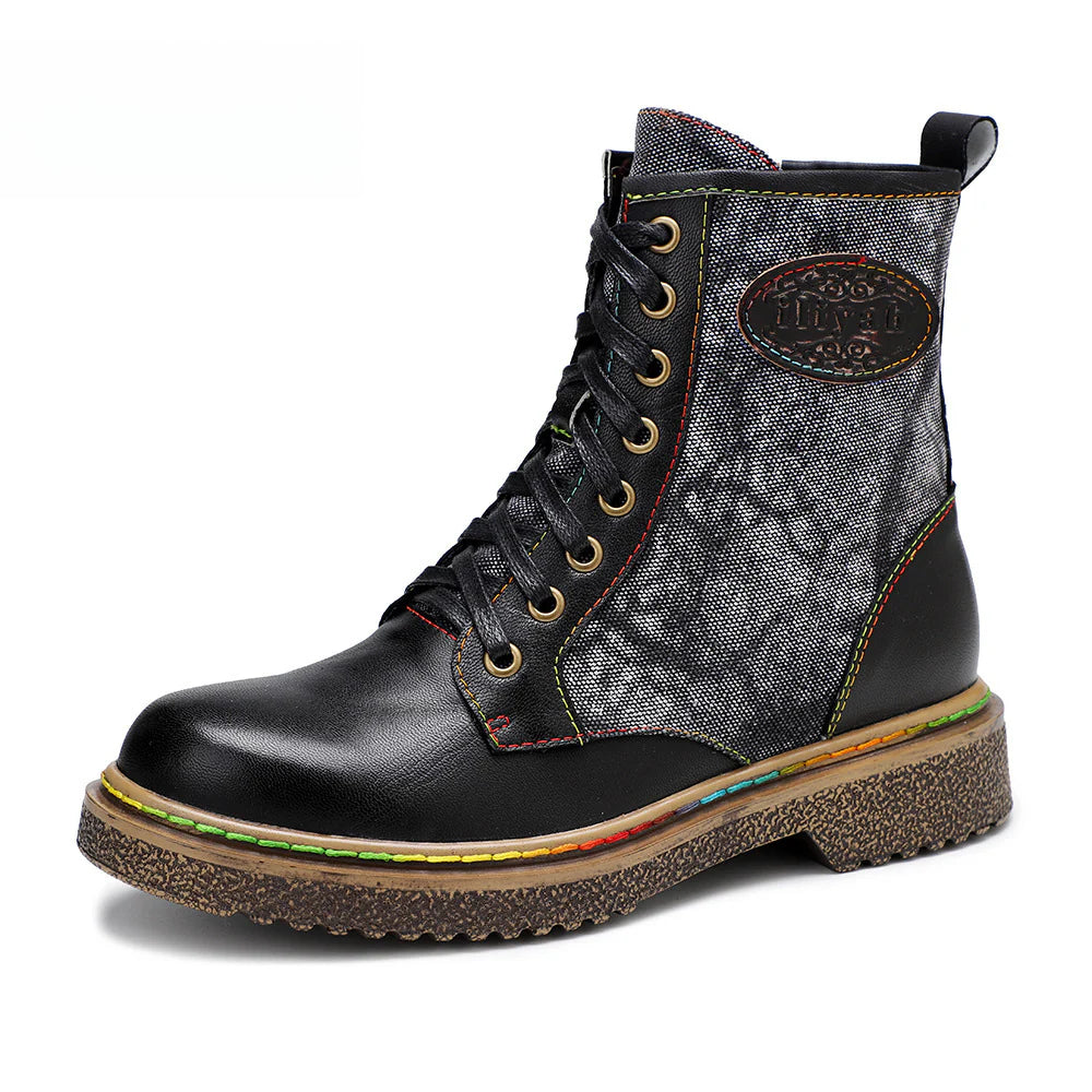 Socofy Vicconfy Vintage Lace Up Gothic Flat Ankle Boots