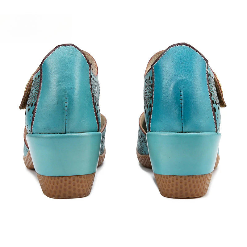 Socofy Genuine leather romantic three-dimensional flowers hollowed out sandals