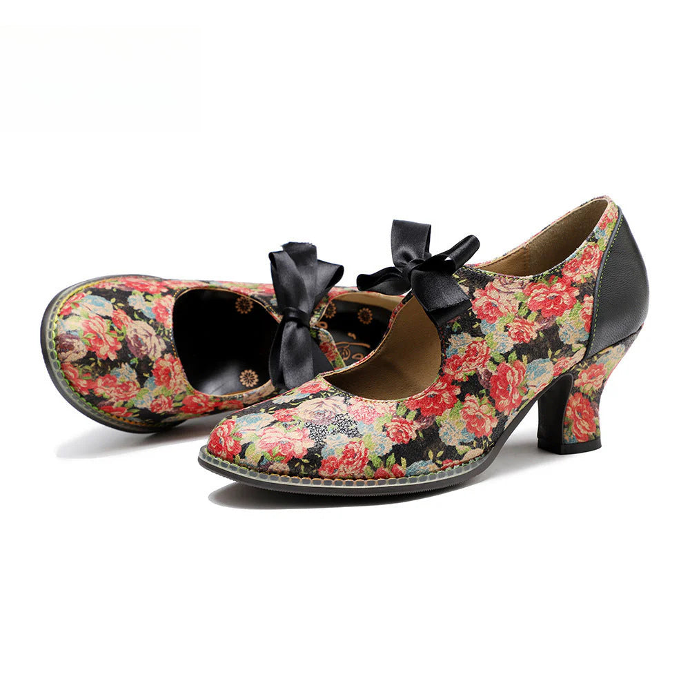 Socofy Rose Elegance Vintage Bow Heels