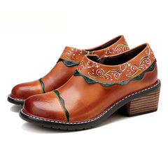 Socofy spring genuine leather retro palace style women's shoes