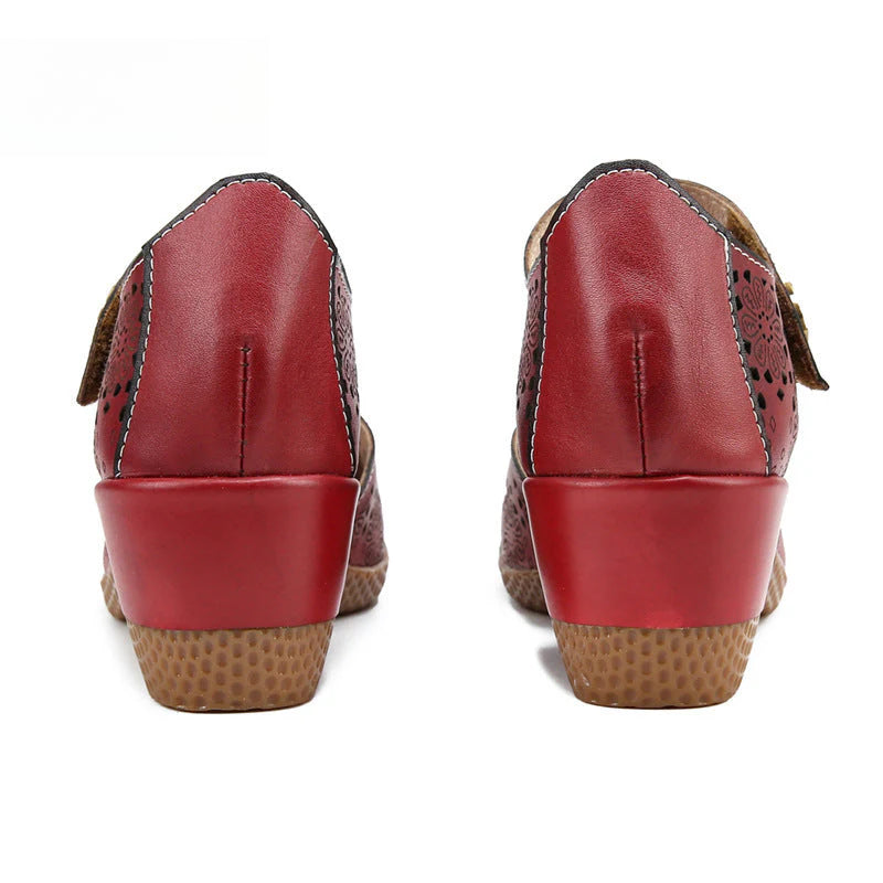 Socofy Genuine leather romantic three-dimensional flowers hollowed out sandals