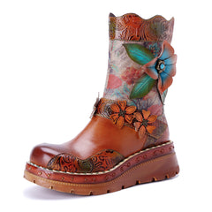 Socofy Winter Vintage Ethnic Floral Boots