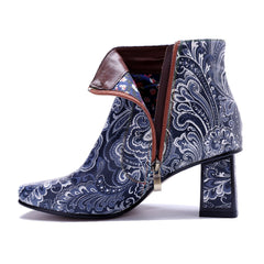 Socofy Fall Vintage Handmade Leather Side Zipper Boots