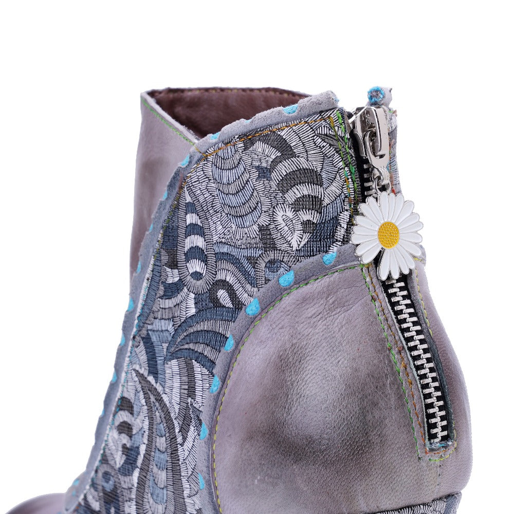 Socofy Handmade Genuine Leather Heeled Short Boots