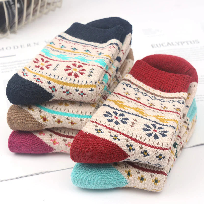 Socofy Vicconfy Thickened warm ethnic style retro wool socks