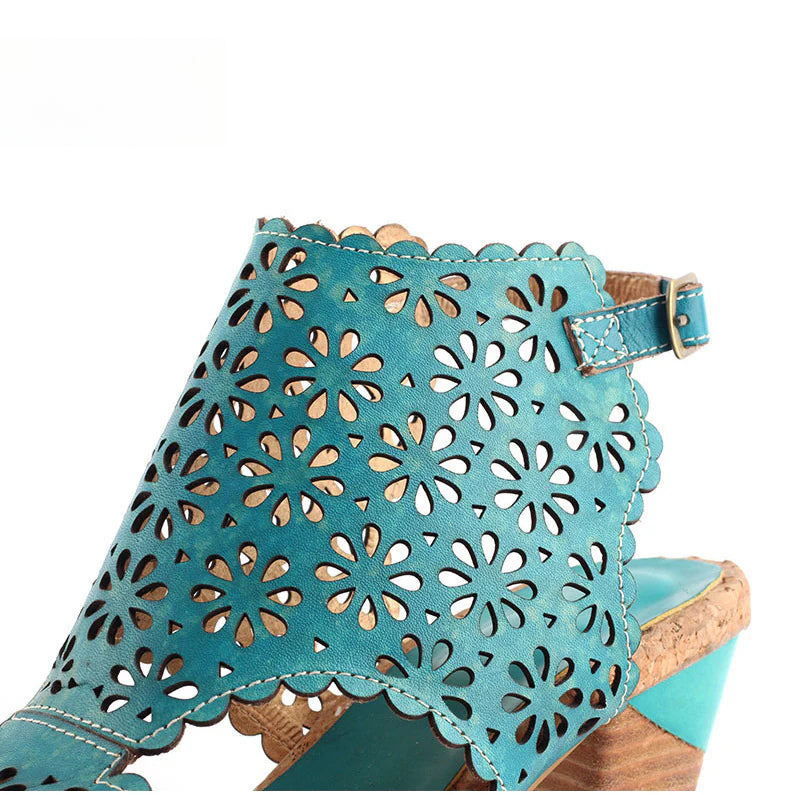 Socofy Vicconfy Open Toe Slingback Vintage Hollow Chunky Sandals