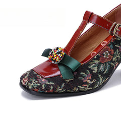 Socofy Vicconfy Vintage Mary Jane three-dimensional bow high heels Shoes