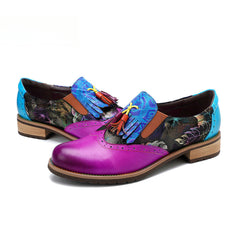Socofy retro tassel Deco leather women's flat shoes