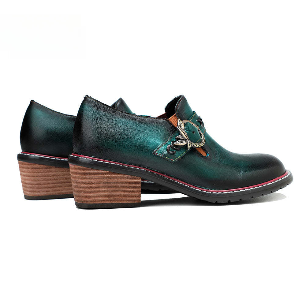 Socofy Genuine Leather Handmade Lace-Up hand-rubbed color Loafers