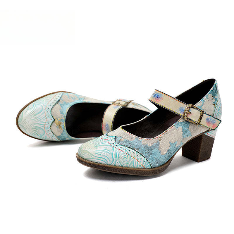 Socofy Vicconfy Retro genuine Leather Women's Mary Jane Heel