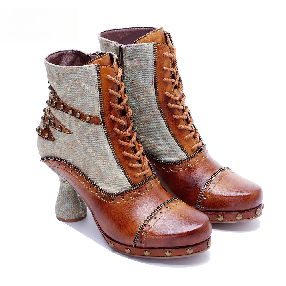 Socofy Vicconfy Retro Handmade Pachwork Fashionable Ankle Boots