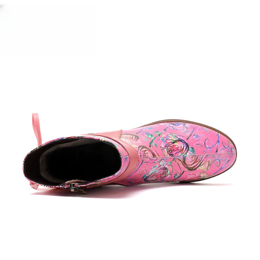 Socofy Vicconfy Retro Leather Blossom Casual Comfort Ankle Boots