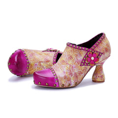 Socofy Vicconfy Pink Sweet Ethnic Heels