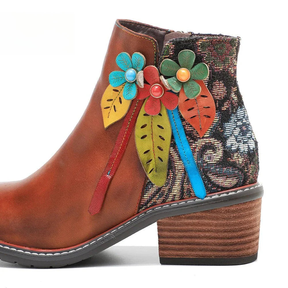 Socofy Autumn Bloom Leather Boots
