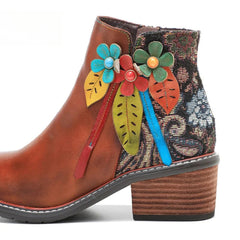 Socofy Autumn Bloom Leather Boots
