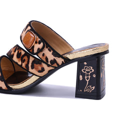 Socofy Vicconfy Leopard Print High Heeled Sandals Slippers