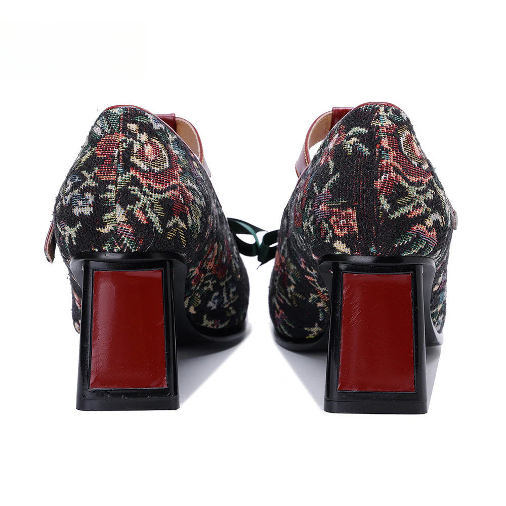 Socofy Vicconfy Vintage Mary Jane three-dimensional bow high heels Shoes