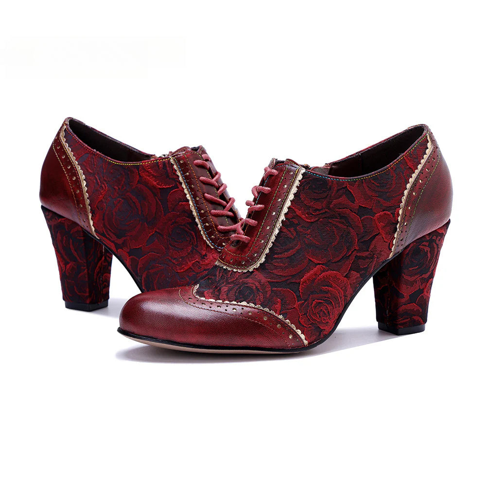 Socofy Genuine Leather Women's Leather Rivets Vintage French Court Style Elegant High Heels