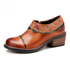 Socofy spring genuine leather retro palace style women's shoes